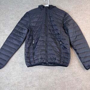 Ruxen Mens Lightweight Puffer Jacket Black Removable Hood Quilted Size M New